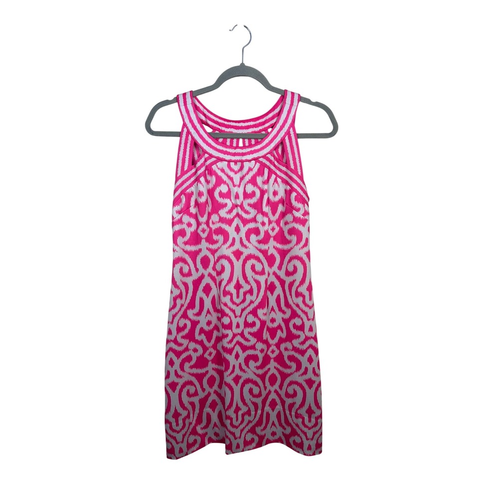 Gretchen Scott Shift Dress Womens XS Pink White Excellent Ikat Cutout Back 3073